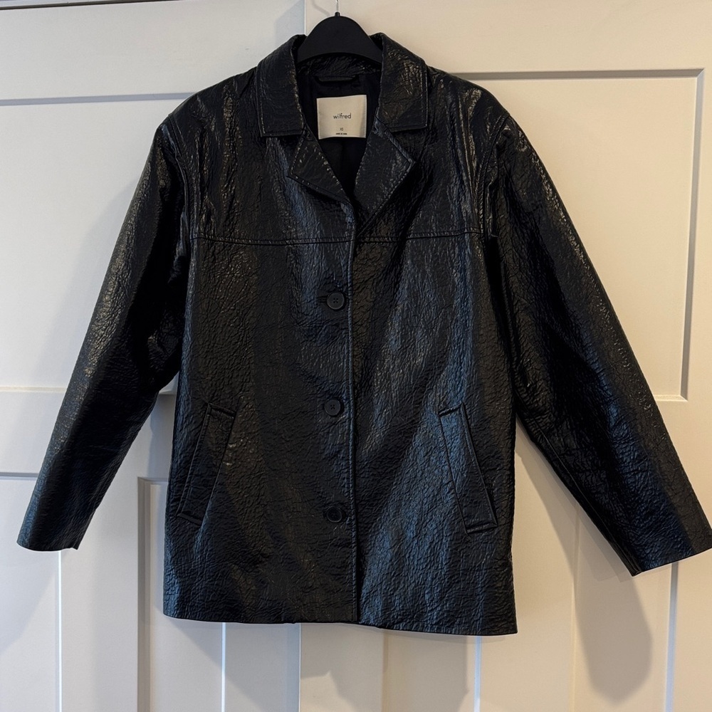 Aritzia Wilfred Adina Black Vegan Faux Leather Texturized Oversized Blazer, XS - Picture 1 of 5